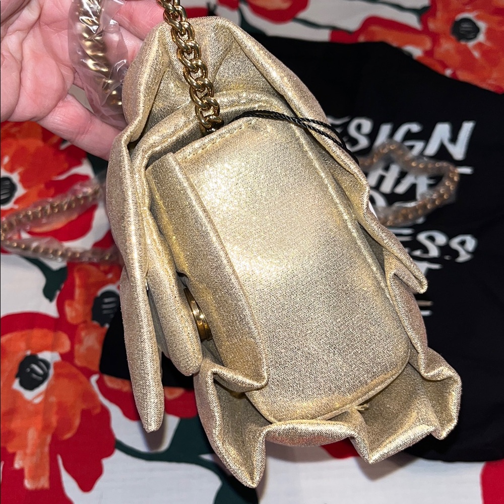 Kurt Geiger NWT! Mini Kensington Metallic Gold Bow Clutch Crossbody Bag - Picture 7 of 13